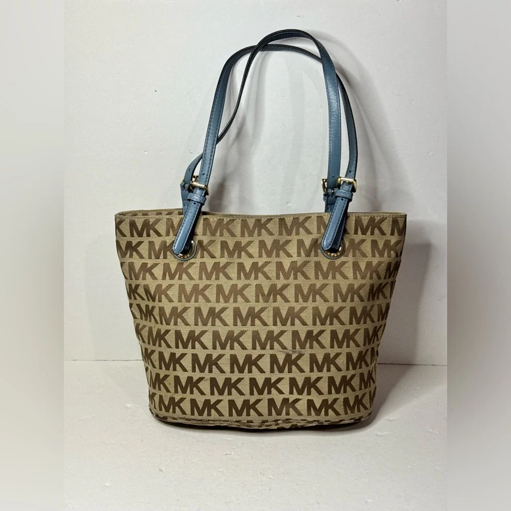 Michael Kors Brown And Blue Tote Bag Magnetic Closure